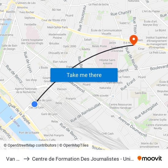 Van Gogh to Centre de Formation Des Journalistes - Université Panthéon-Assas map