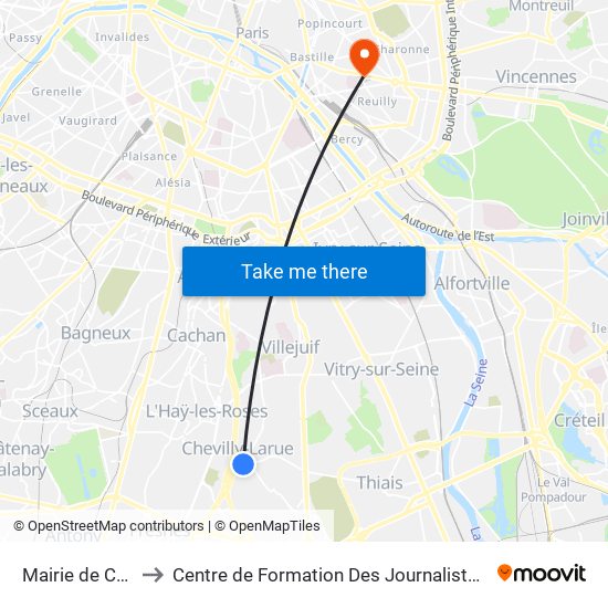 Mairie de Chevilly-Larue to Centre de Formation Des Journalistes - Université Panthéon-Assas map