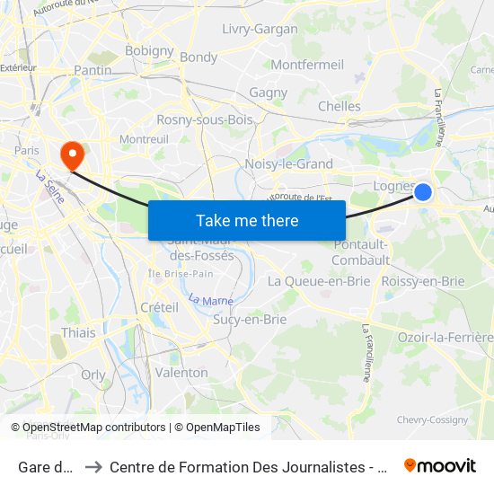 Gare de Torcy to Centre de Formation Des Journalistes - Université Panthéon-Assas map