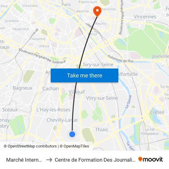 Marché International de Rungis to Centre de Formation Des Journalistes - Université Panthéon-Assas map