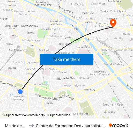 Mairie de Montrouge to Centre de Formation Des Journalistes - Université Panthéon-Assas map