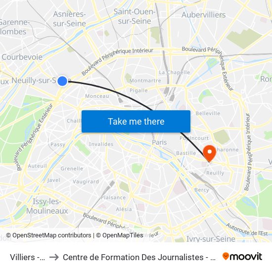 Villiers - Bineau to Centre de Formation Des Journalistes - Université Panthéon-Assas map