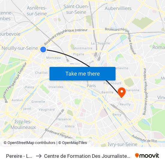 Pereire - Le Chatelier to Centre de Formation Des Journalistes - Université Panthéon-Assas map