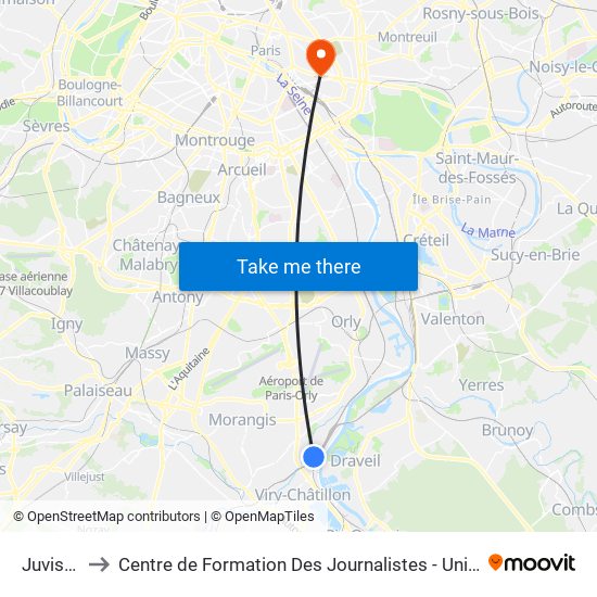 Juvisy RER to Centre de Formation Des Journalistes - Université Panthéon-Assas map