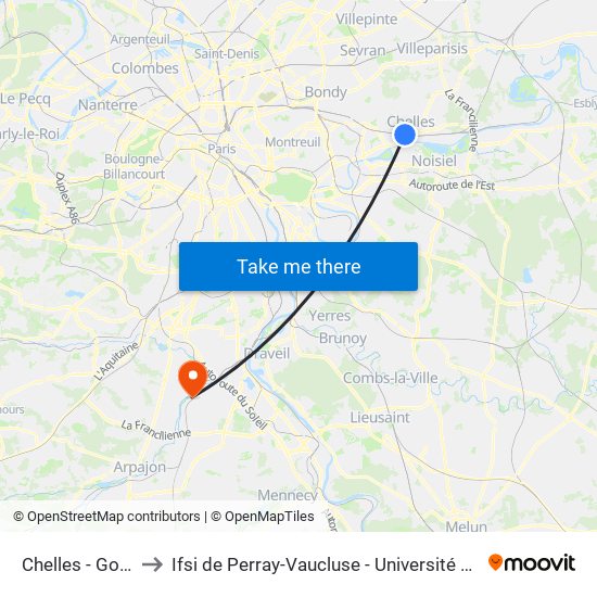 Chelles - Gournay to Ifsi de Perray-Vaucluse - Université Paris-Saclay map