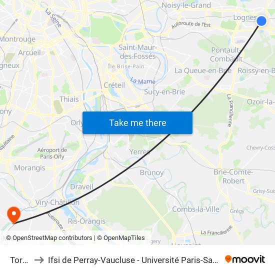 Torcy to Ifsi de Perray-Vaucluse - Université Paris-Saclay map