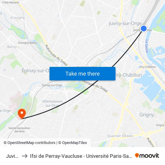 Juvisy to Ifsi de Perray-Vaucluse - Université Paris-Saclay map