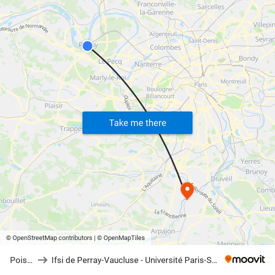 Poissy to Ifsi de Perray-Vaucluse - Université Paris-Saclay map