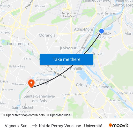 Vigneux-Sur-Seine to Ifsi de Perray-Vaucluse - Université Paris-Saclay map