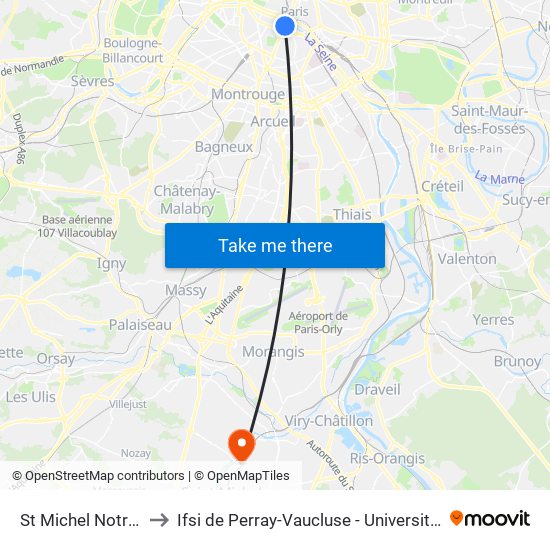 St Michel Notre Dame to Ifsi de Perray-Vaucluse - Université Paris-Saclay map