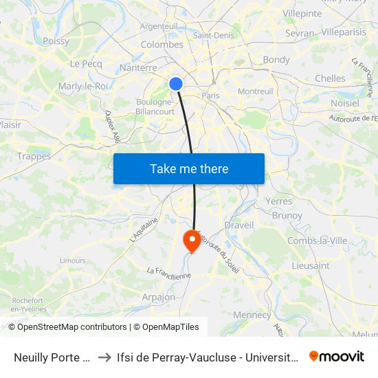 Neuilly Porte Maillot to Ifsi de Perray-Vaucluse - Université Paris-Saclay map