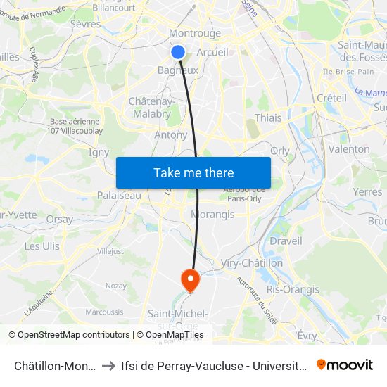 Châtillon-Montrouge to Ifsi de Perray-Vaucluse - Université Paris-Saclay map