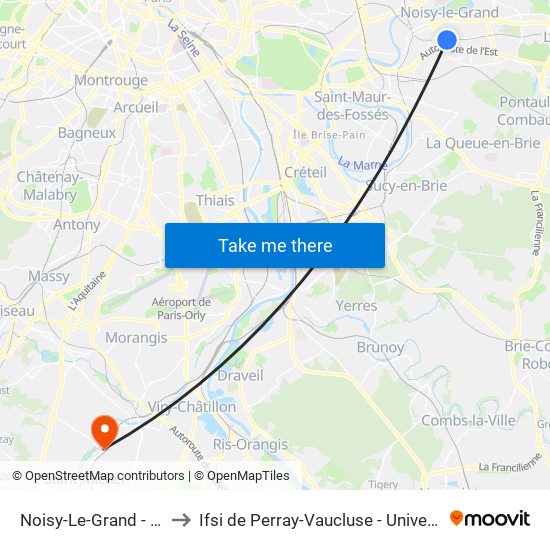 Noisy-Le-Grand - Mont D'Est to Ifsi de Perray-Vaucluse - Université Paris-Saclay map