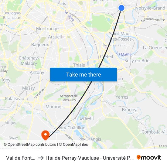 Val de Fontenay to Ifsi de Perray-Vaucluse - Université Paris-Saclay map