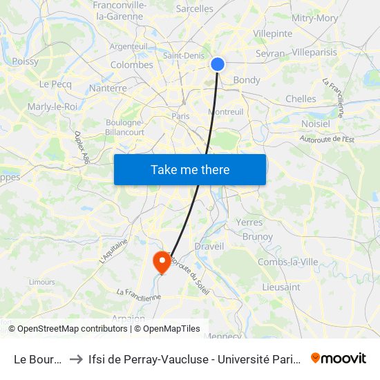Le Bourget to Ifsi de Perray-Vaucluse - Université Paris-Saclay map