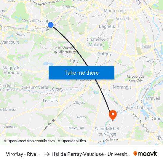 Viroflay - Rive Gauche to Ifsi de Perray-Vaucluse - Université Paris-Saclay map