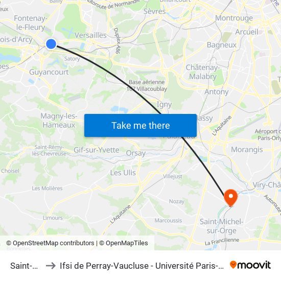 Saint-Cyr to Ifsi de Perray-Vaucluse - Université Paris-Saclay map