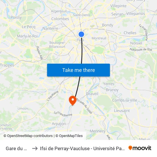 Gare du Nord to Ifsi de Perray-Vaucluse - Université Paris-Saclay map
