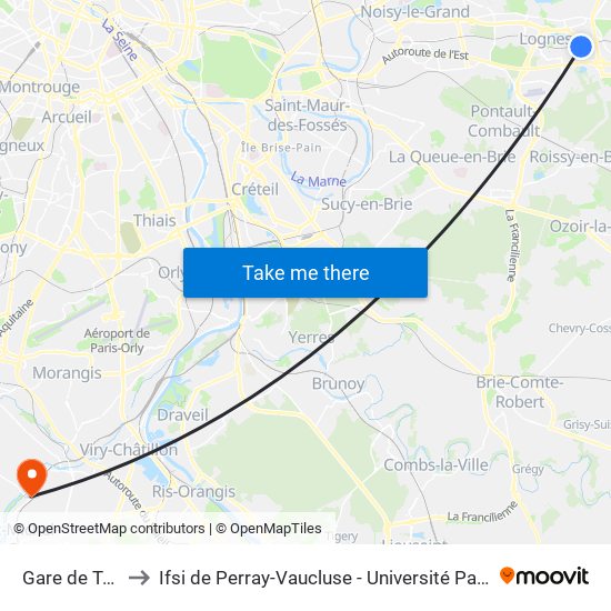 Gare de Torcy to Ifsi de Perray-Vaucluse - Université Paris-Saclay map