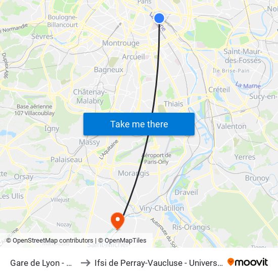 Gare de Lyon - Van Gogh to Ifsi de Perray-Vaucluse - Université Paris-Saclay map