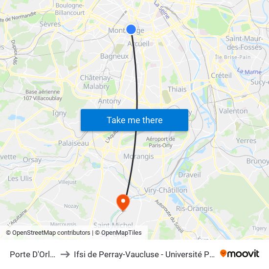 Porte D'Orléans to Ifsi de Perray-Vaucluse - Université Paris-Saclay map