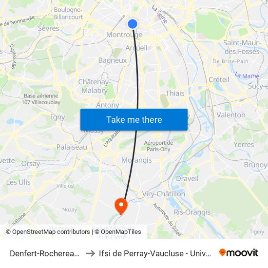 Denfert-Rochereau - Daguerre to Ifsi de Perray-Vaucluse - Université Paris-Saclay map