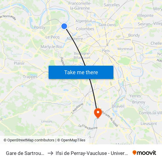 Gare de Sartrouville - RER to Ifsi de Perray-Vaucluse - Université Paris-Saclay map