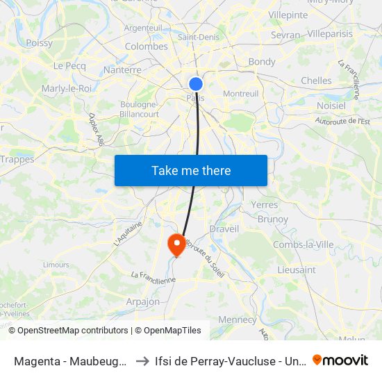 Magenta - Maubeuge - Gare du Nord to Ifsi de Perray-Vaucluse - Université Paris-Saclay map