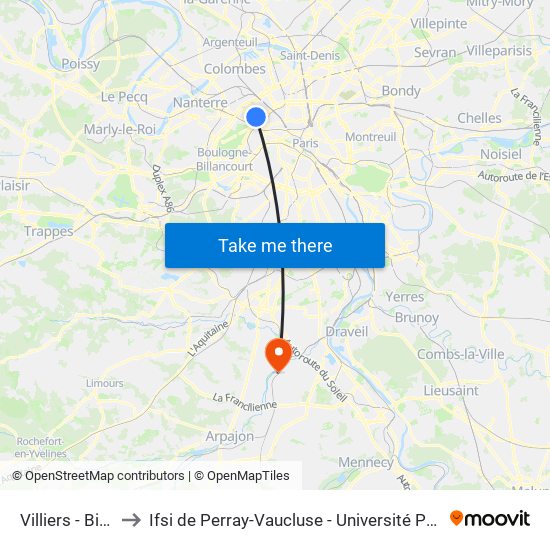 Villiers - Bineau to Ifsi de Perray-Vaucluse - Université Paris-Saclay map