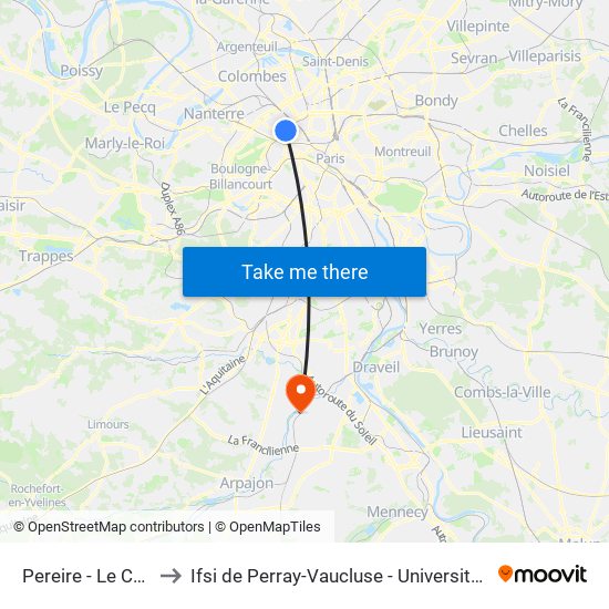 Pereire - Le Chatelier to Ifsi de Perray-Vaucluse - Université Paris-Saclay map