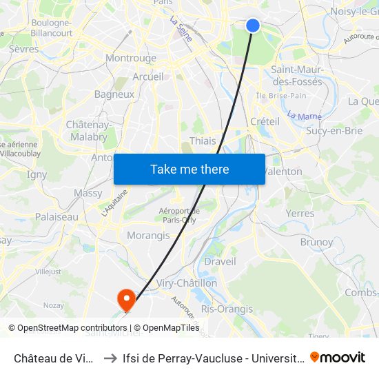 Château de Vincennes to Ifsi de Perray-Vaucluse - Université Paris-Saclay map