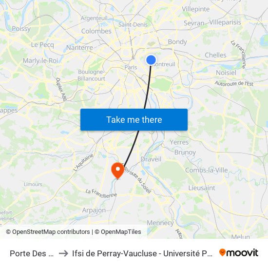 Porte Des Lilas to Ifsi de Perray-Vaucluse - Université Paris-Saclay map