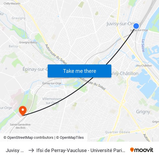 Juvisy RER to Ifsi de Perray-Vaucluse - Université Paris-Saclay map