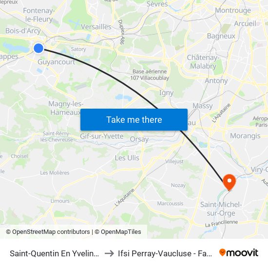 Saint-Quentin En Yvelines - Montigny-Le-Bretonneux to Ifsi Perray-Vaucluse - Faculté de Médecine Paris-Saclay map