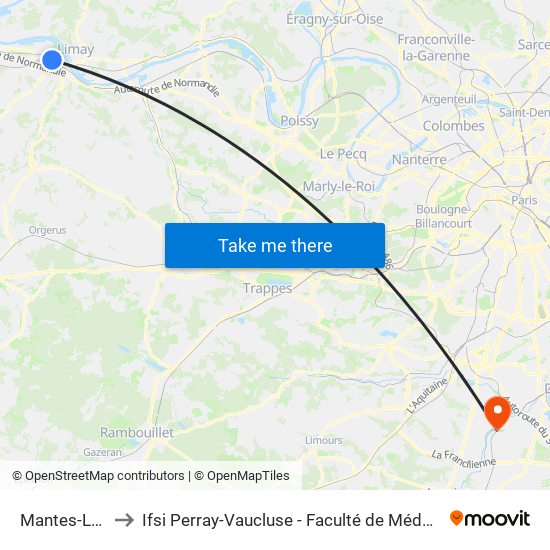 Mantes-La-Jolie to Ifsi Perray-Vaucluse - Faculté de Médecine Paris-Saclay map