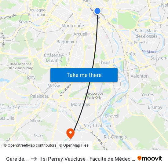 Gare de Lyon to Ifsi Perray-Vaucluse - Faculté de Médecine Paris-Saclay map