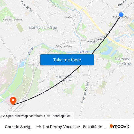 Gare de Savigny-Sur-Orge to Ifsi Perray-Vaucluse - Faculté de Médecine Paris-Saclay map