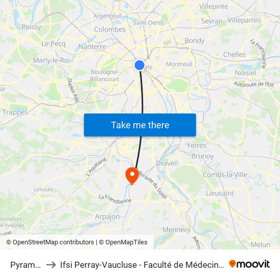Pyramides to Ifsi Perray-Vaucluse - Faculté de Médecine Paris-Saclay map