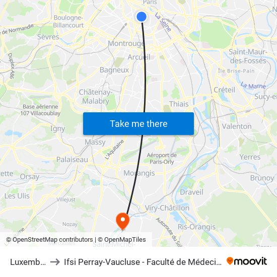 Luxembourg to Ifsi Perray-Vaucluse - Faculté de Médecine Paris-Saclay map