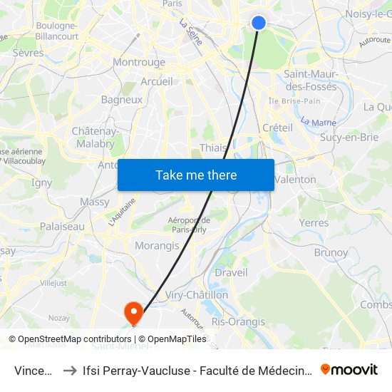 Vincennes to Ifsi Perray-Vaucluse - Faculté de Médecine Paris-Saclay map
