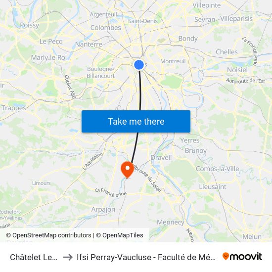 Châtelet Les Halles to Ifsi Perray-Vaucluse - Faculté de Médecine Paris-Saclay map