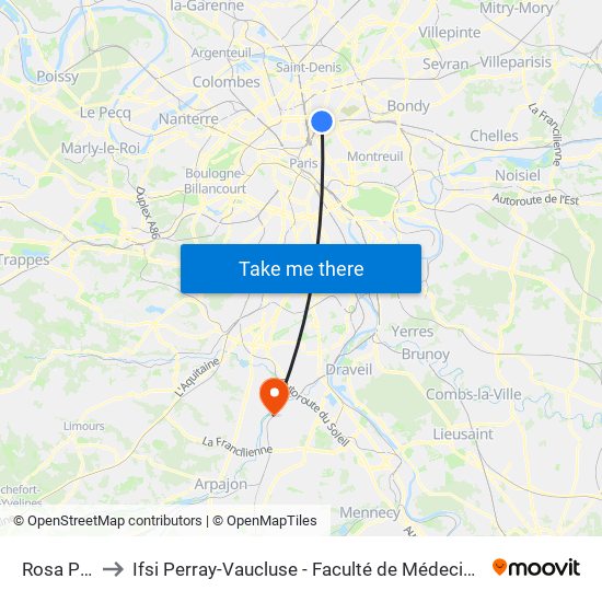 Rosa Parks to Ifsi Perray-Vaucluse - Faculté de Médecine Paris-Saclay map