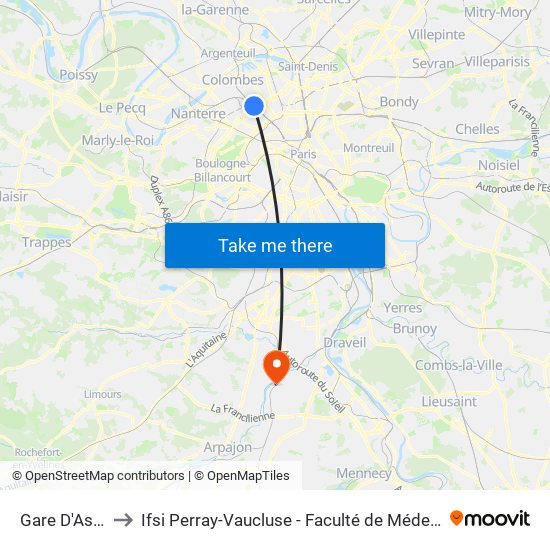 Gare D'Asnieres to Ifsi Perray-Vaucluse - Faculté de Médecine Paris-Saclay map