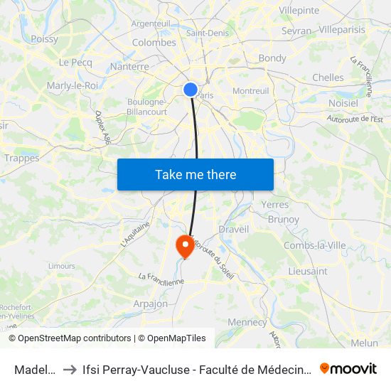 Madeleine to Ifsi Perray-Vaucluse - Faculté de Médecine Paris-Saclay map