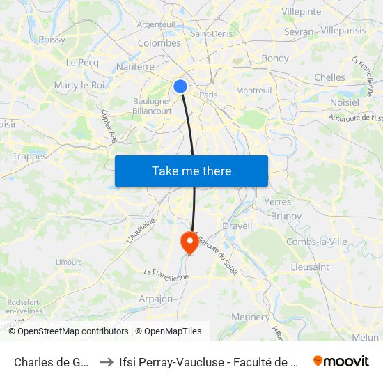 Charles de Gaulle Etoile to Ifsi Perray-Vaucluse - Faculté de Médecine Paris-Saclay map