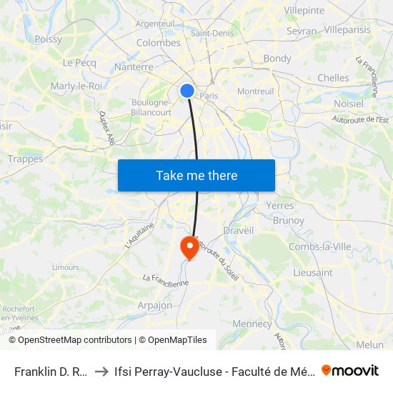 Franklin D. Roosevelt to Ifsi Perray-Vaucluse - Faculté de Médecine Paris-Saclay map