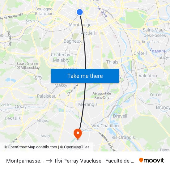 Montparnasse-Bienvenue to Ifsi Perray-Vaucluse - Faculté de Médecine Paris-Saclay map