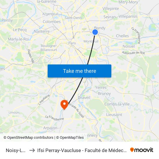 Noisy-Le-Sec to Ifsi Perray-Vaucluse - Faculté de Médecine Paris-Saclay map