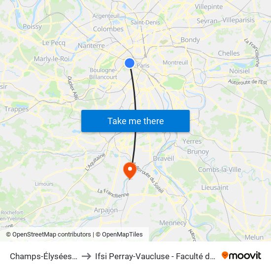 Champs-Élysées - Clemenceau to Ifsi Perray-Vaucluse - Faculté de Médecine Paris-Saclay map