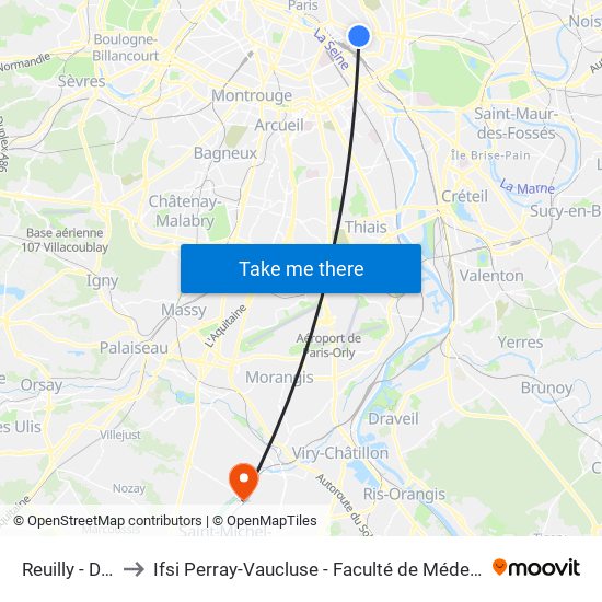 Reuilly - Diderot to Ifsi Perray-Vaucluse - Faculté de Médecine Paris-Saclay map